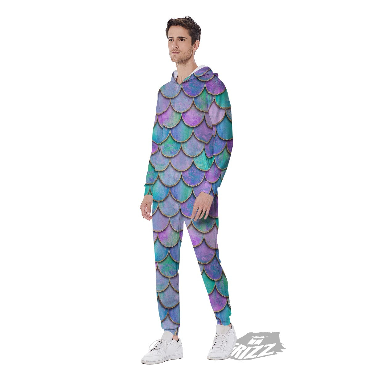 Mermaid Scales Teal Purple Print Pattern Men's Jumpsuit-grizzshop