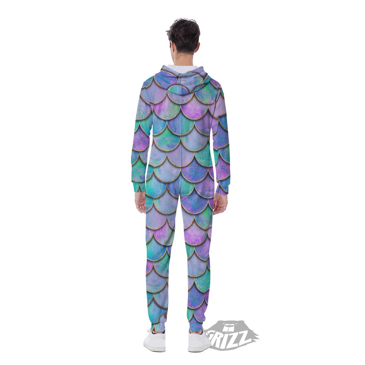 Mermaid Scales Teal Purple Print Pattern Men's Jumpsuit-grizzshop