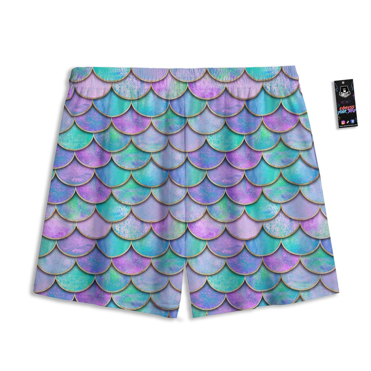 Mermaid Scales Teal Purple Print Pattern Mesh Shorts