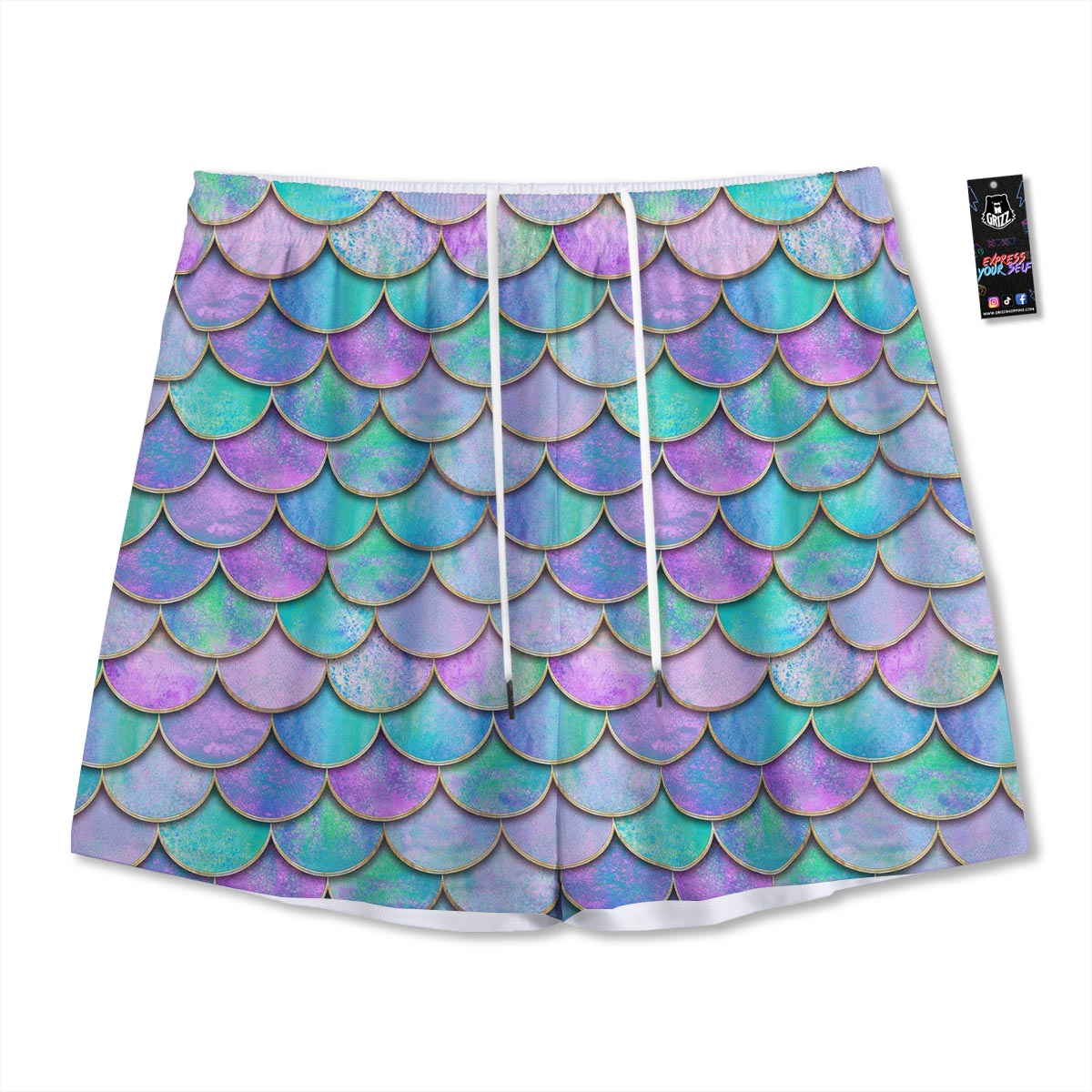 Mermaid Scales Teal Purple Print Pattern Mesh Shorts