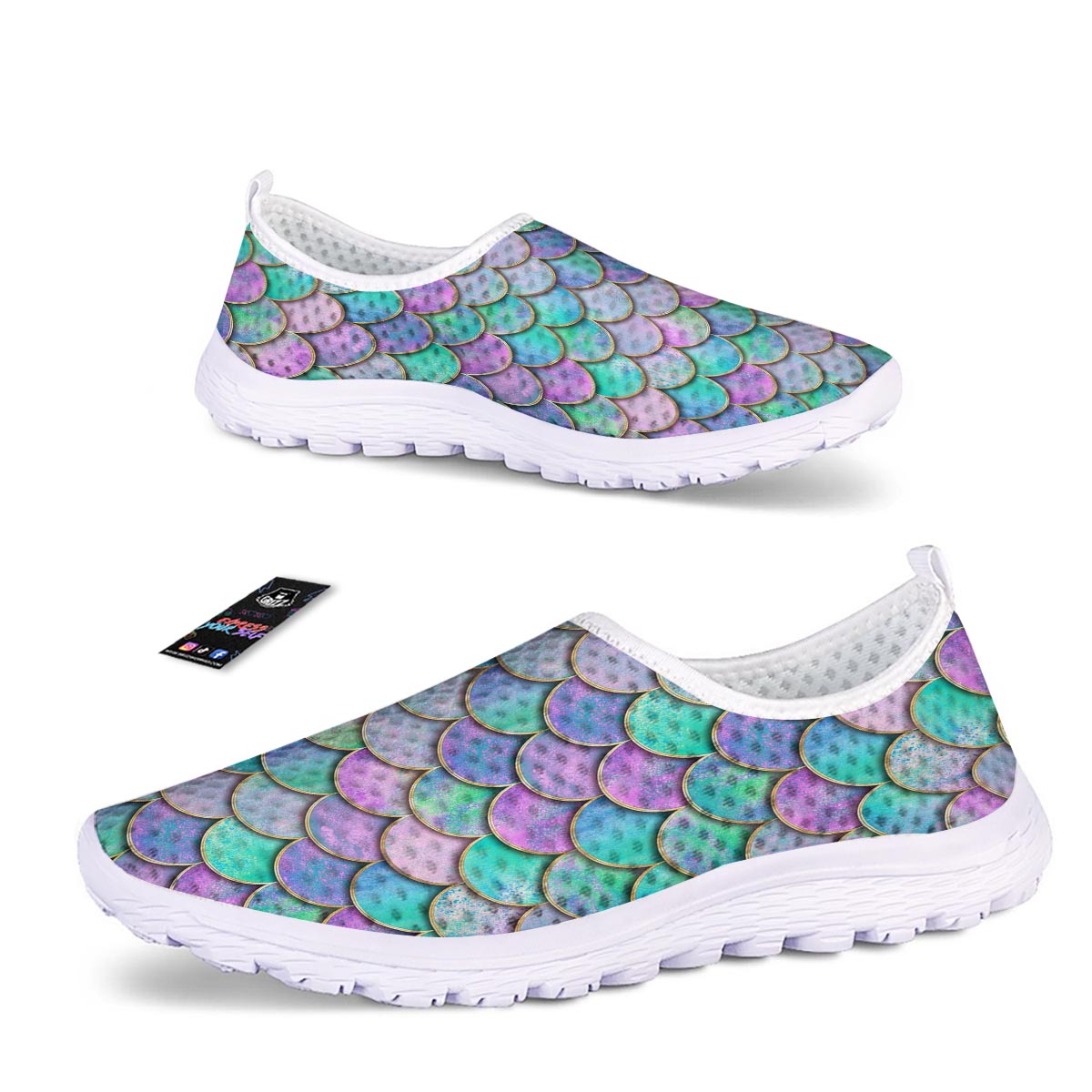 Mermaid Scales Teal Purple Print Pattern Nurse Shoes-grizzshop