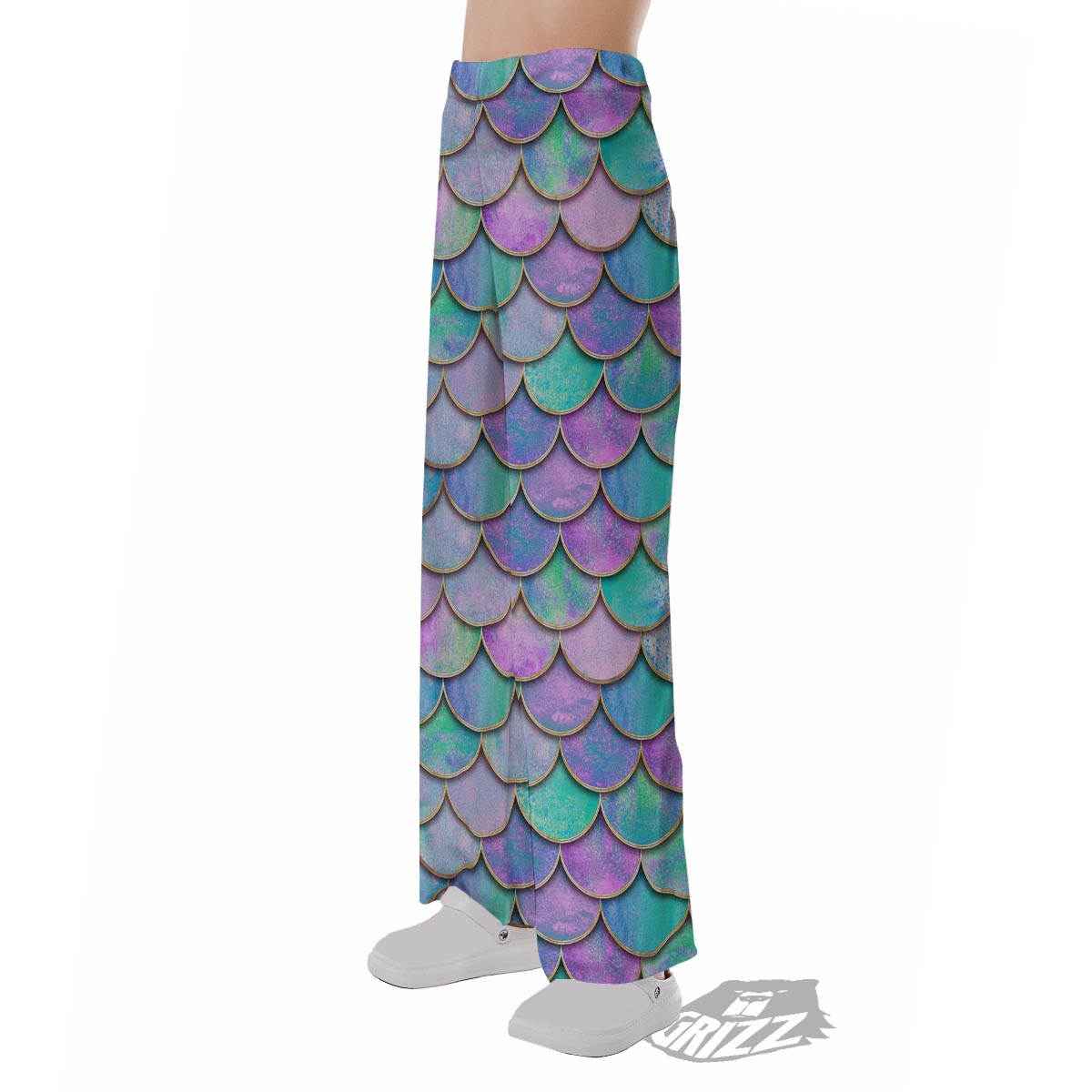 Mermaid Scales Teal Purple Print Pattern Pajama Pants-grizzshop