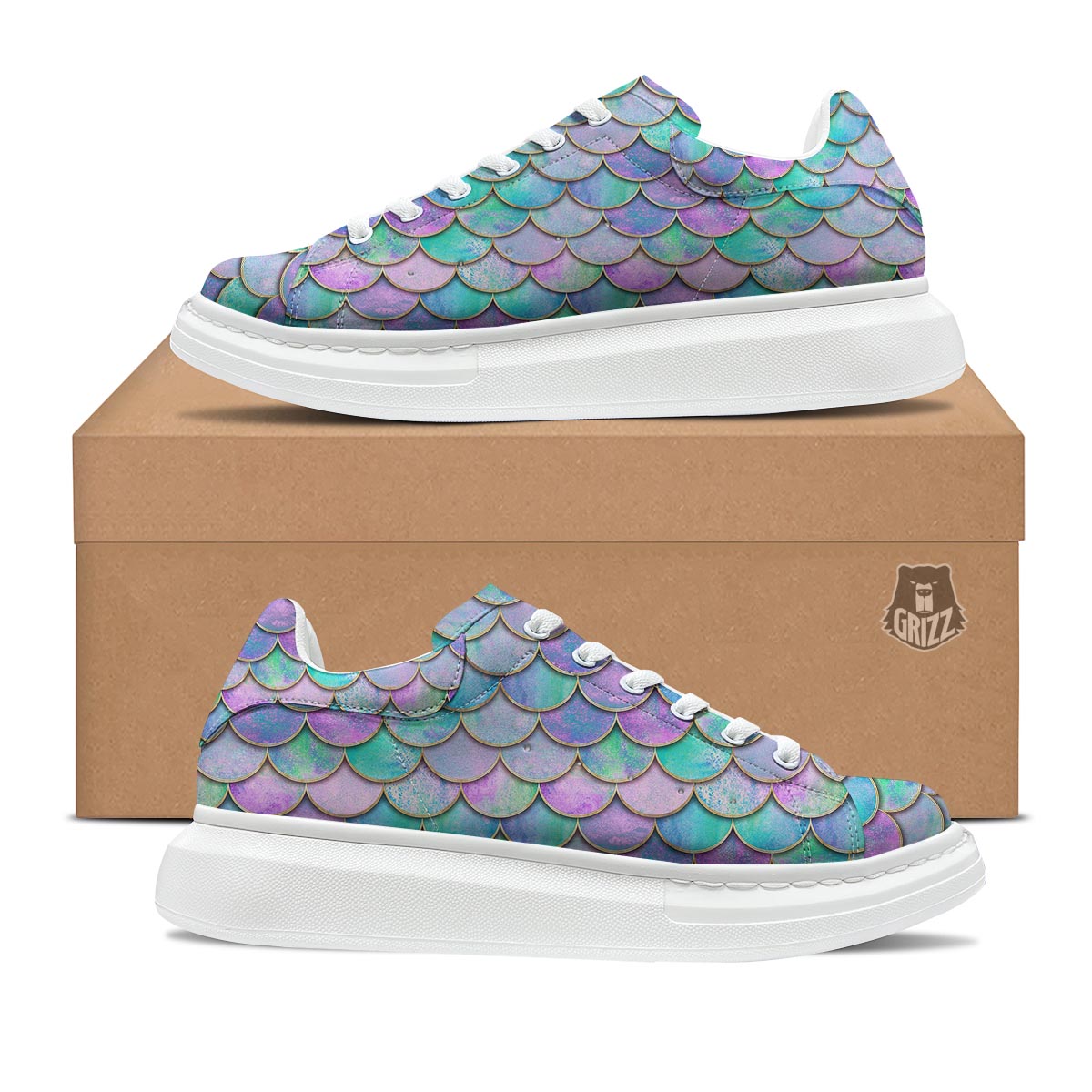 Mermaid Scales Teal Purple Print Pattern Platform Shoes-grizzshop