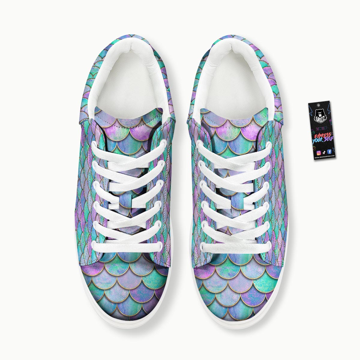 Mermaid Scales Teal Purple Print Pattern Platform Shoes-grizzshop