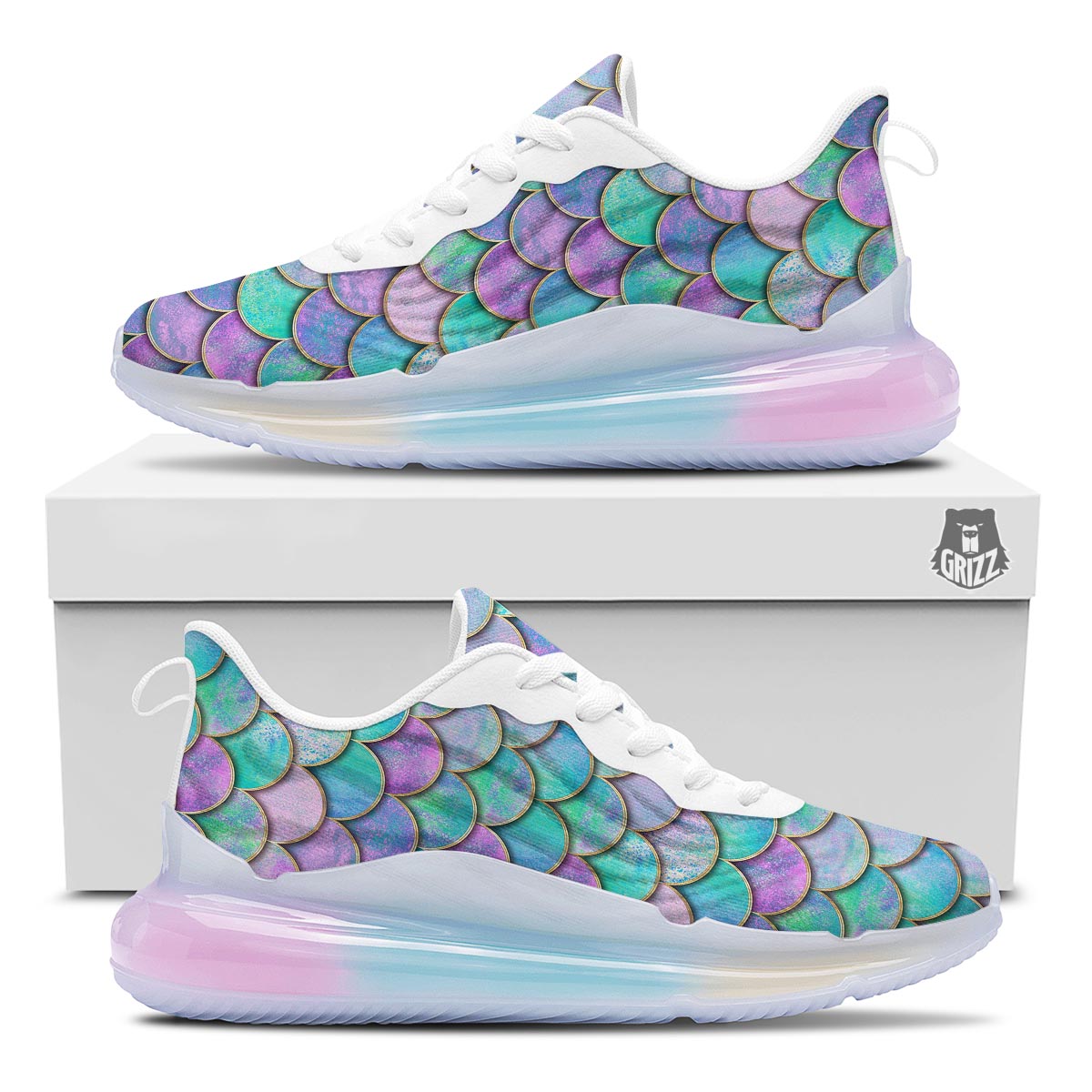 Mermaid Scales Teal Purple Print Pattern Running Sneakers-grizzshop