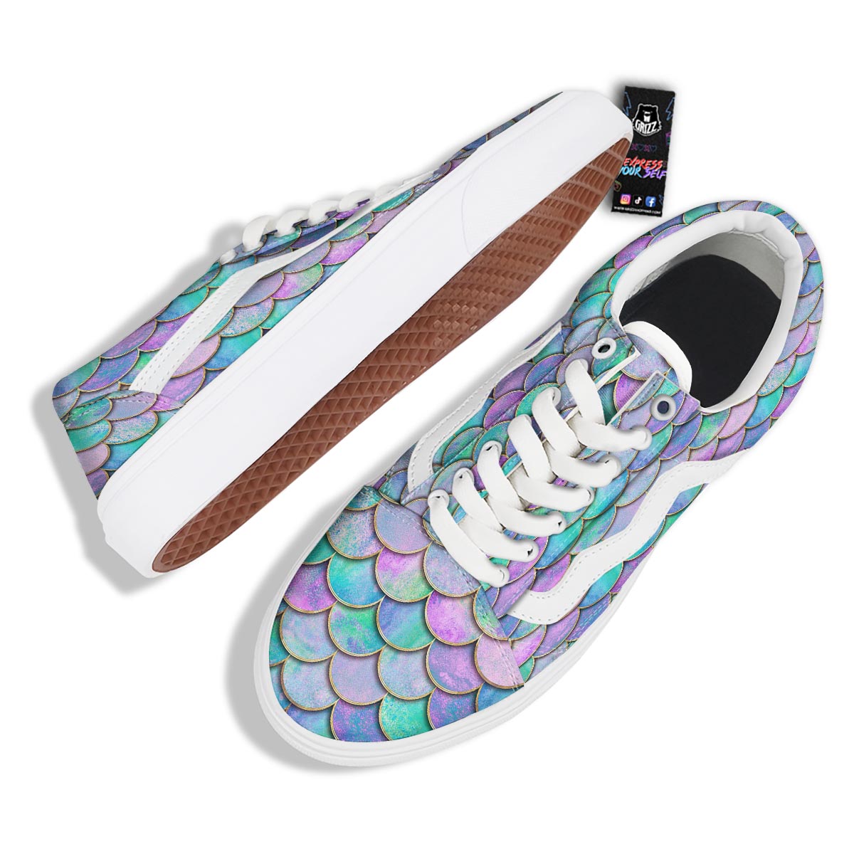 Mermaid Scales Teal Purple Print Pattern Skate Shoes-grizzshop