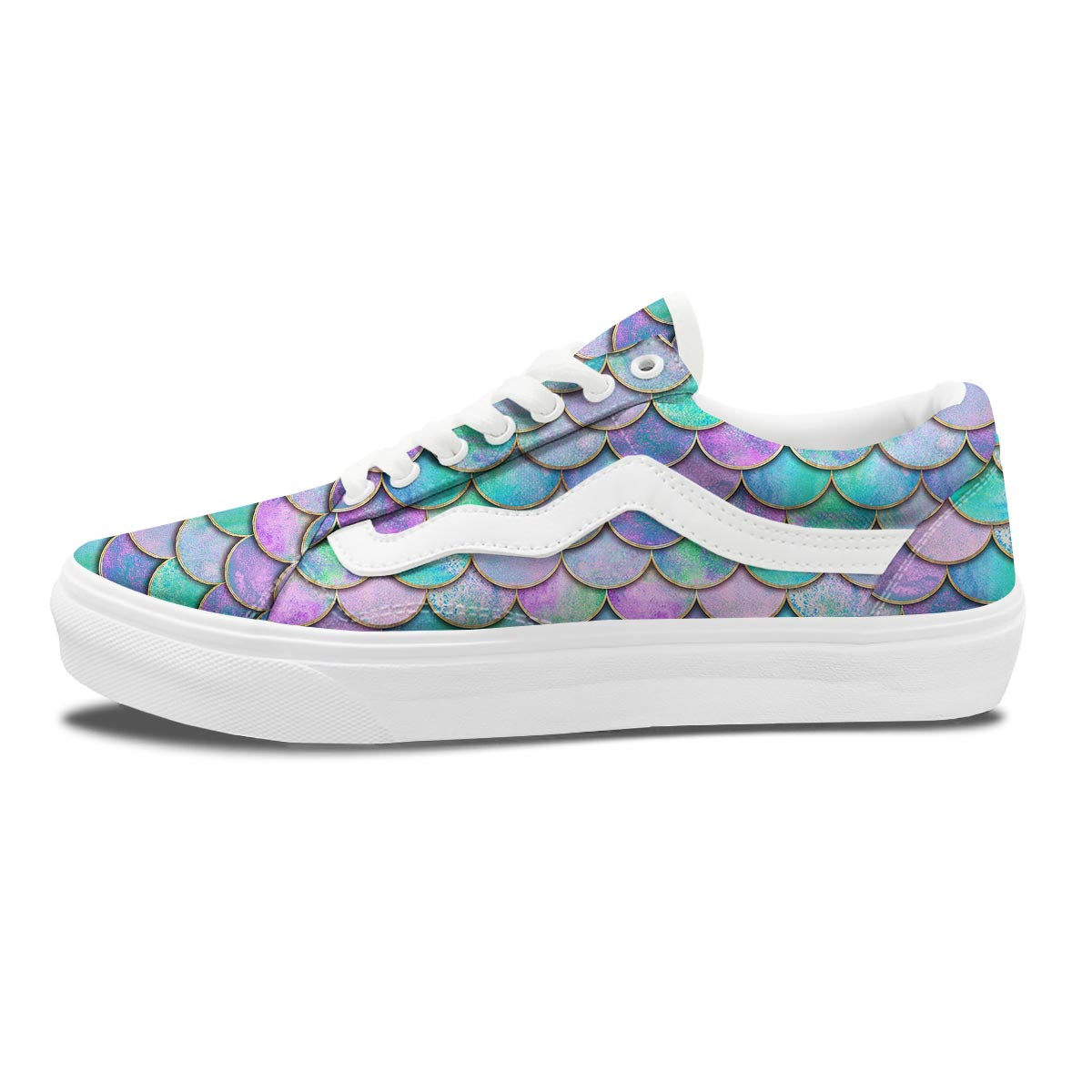 Mermaid Scales Teal Purple Print Pattern Skate Shoes-grizzshop