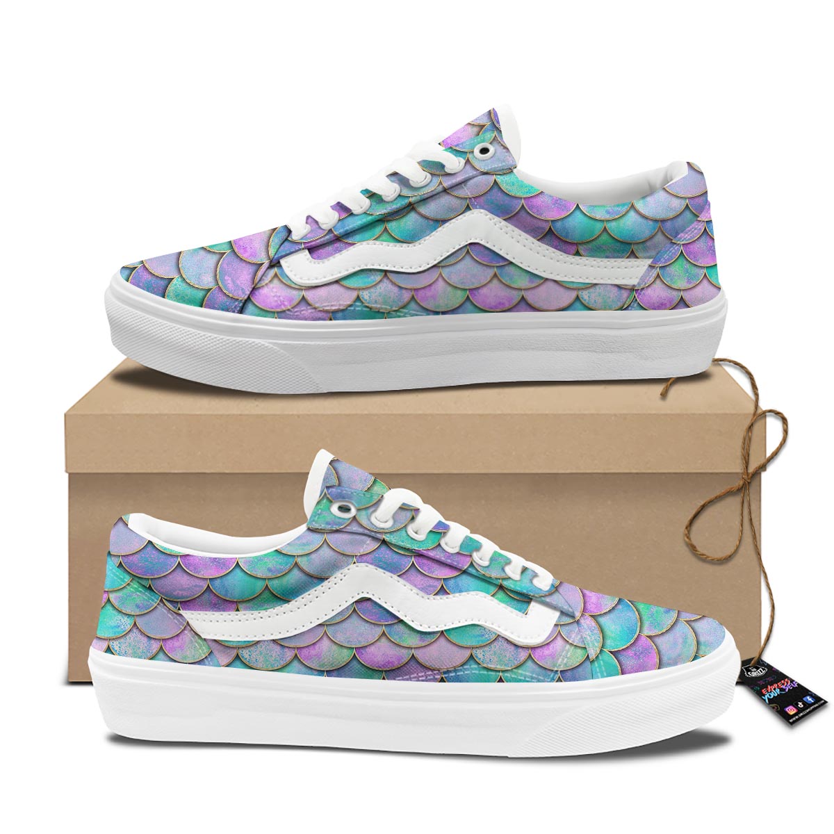 Mermaid Scales Teal Purple Print Pattern Skate Shoes-grizzshop