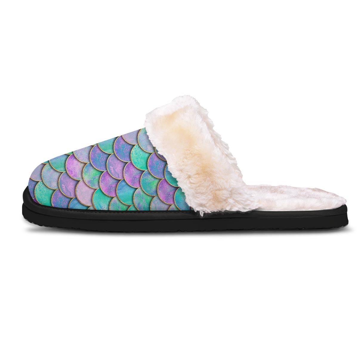 Mermaid Scales Teal Purple Print Pattern Slippers-grizzshop