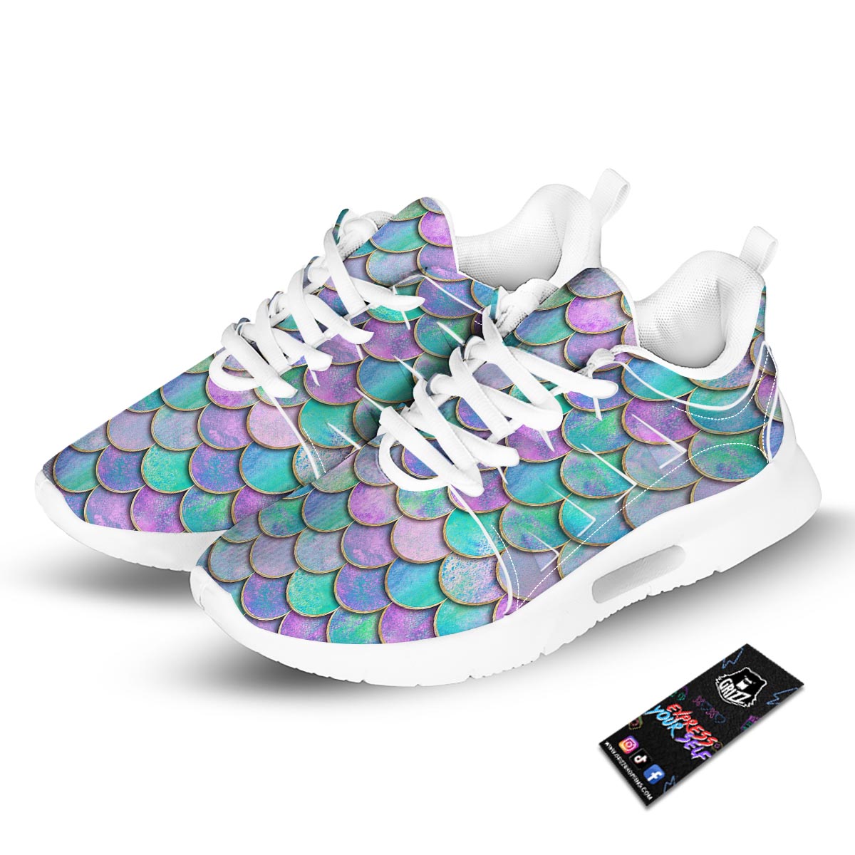 Mermaid Scales Teal Purple Print Pattern Tennis Shoes-grizzshop