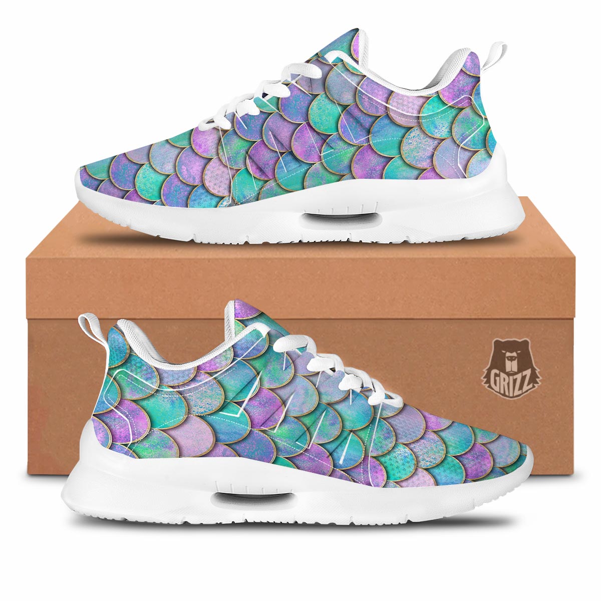 Mermaid Scales Teal Purple Print Pattern Tennis Shoes-grizzshop