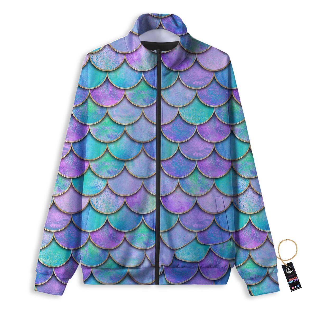 Mermaid Scales Teal Purple Print Pattern Track Jacket-grizzshop