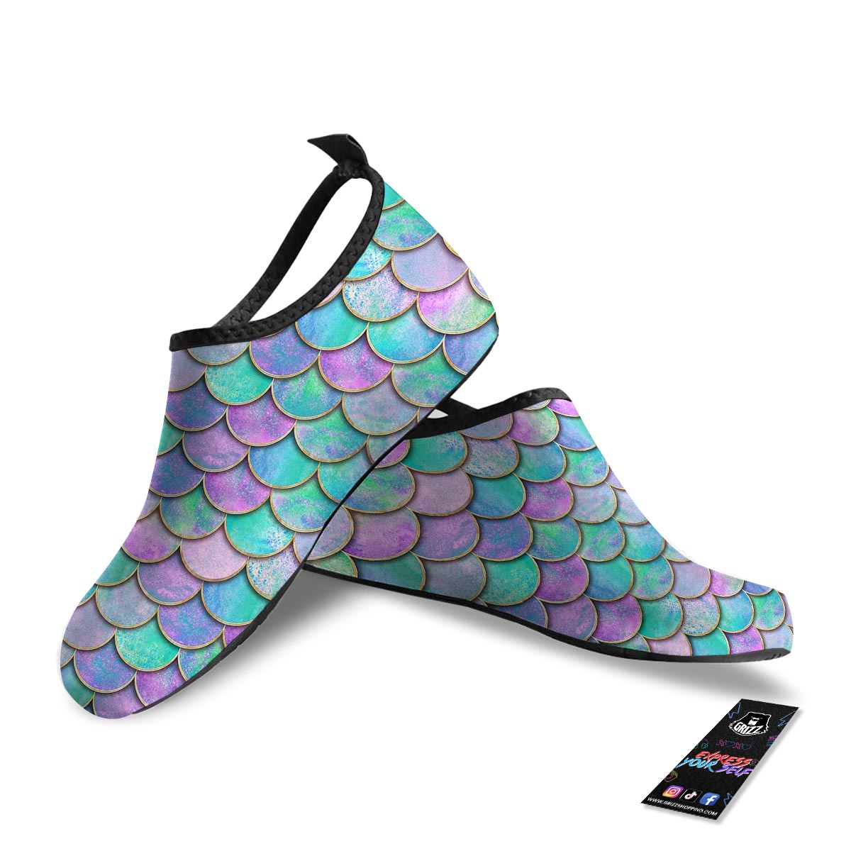 Mermaid Scales Teal Purple Print Pattern Water Shoes-grizzshop