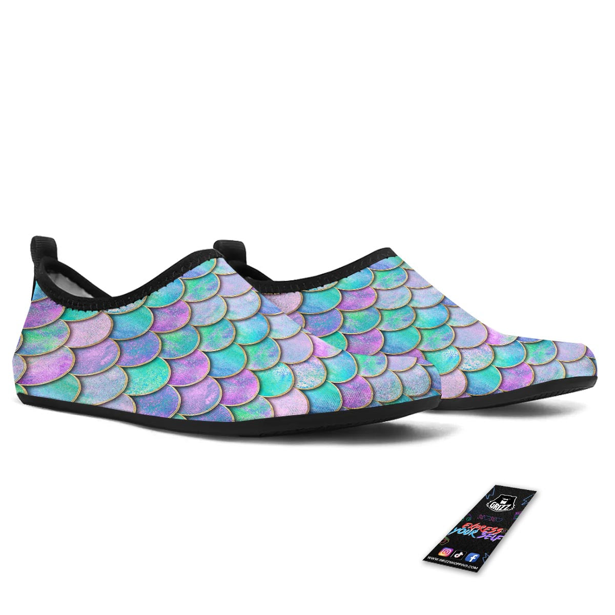 Mermaid Scales Teal Purple Print Pattern Water Shoes-grizzshop