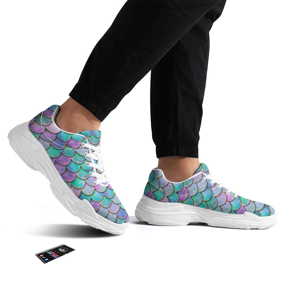 Mermaid Scales Teal Purple Print Pattern White Chunky Shoes-grizzshop