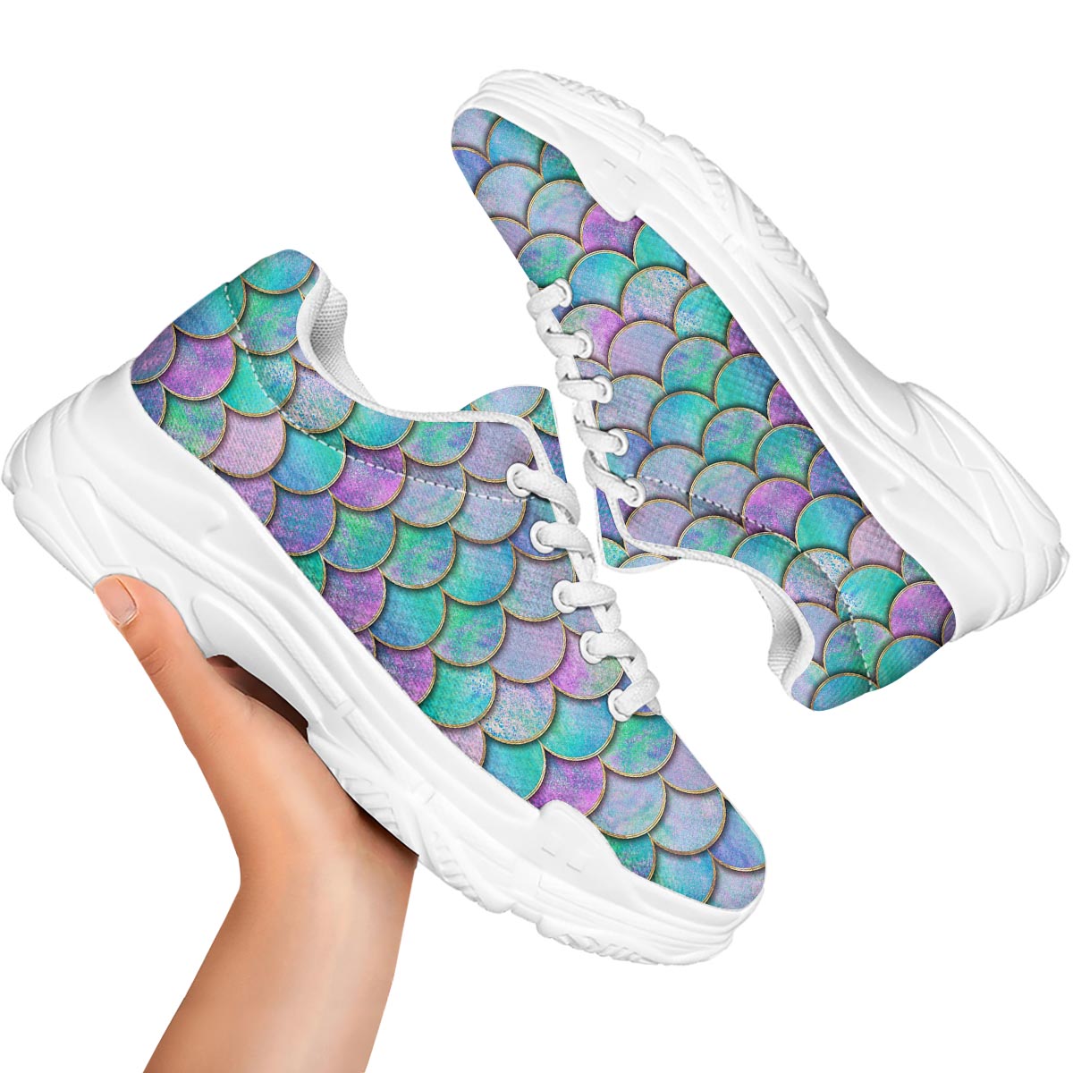 Mermaid Scales Teal Purple Print Pattern White Chunky Shoes-grizzshop