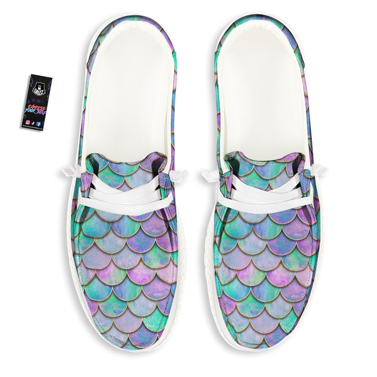 Mermaid Scales Teal Purple Print Pattern White Loafers-grizzshop