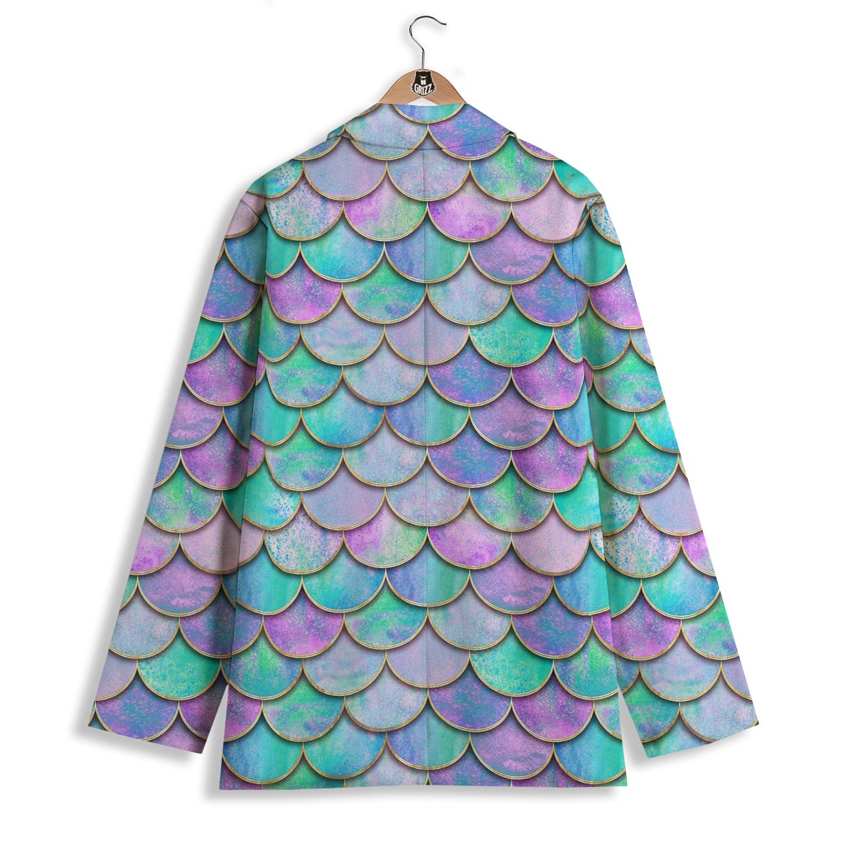 Mermaid Scales Teal Purple Print Pattern Women's Blazer-grizzshop