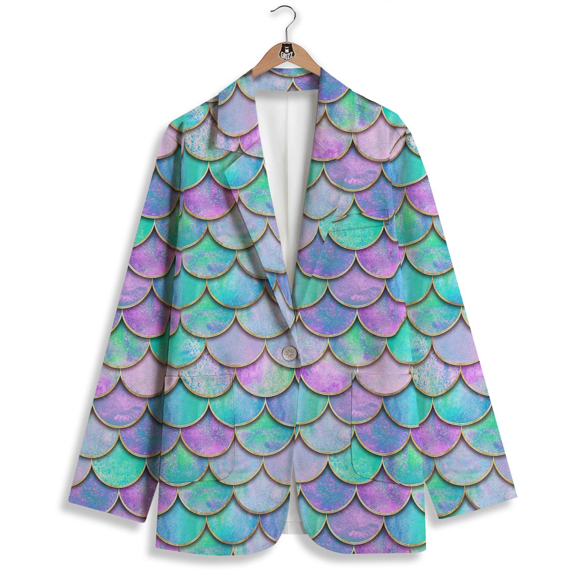 Mermaid Scales Teal Purple Print Pattern Women's Blazer-grizzshop