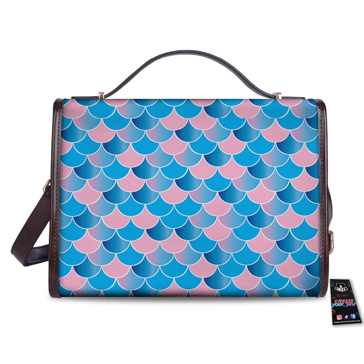 Mermaid Scales Teal Pink Print Pattern Women's Satchel Bag