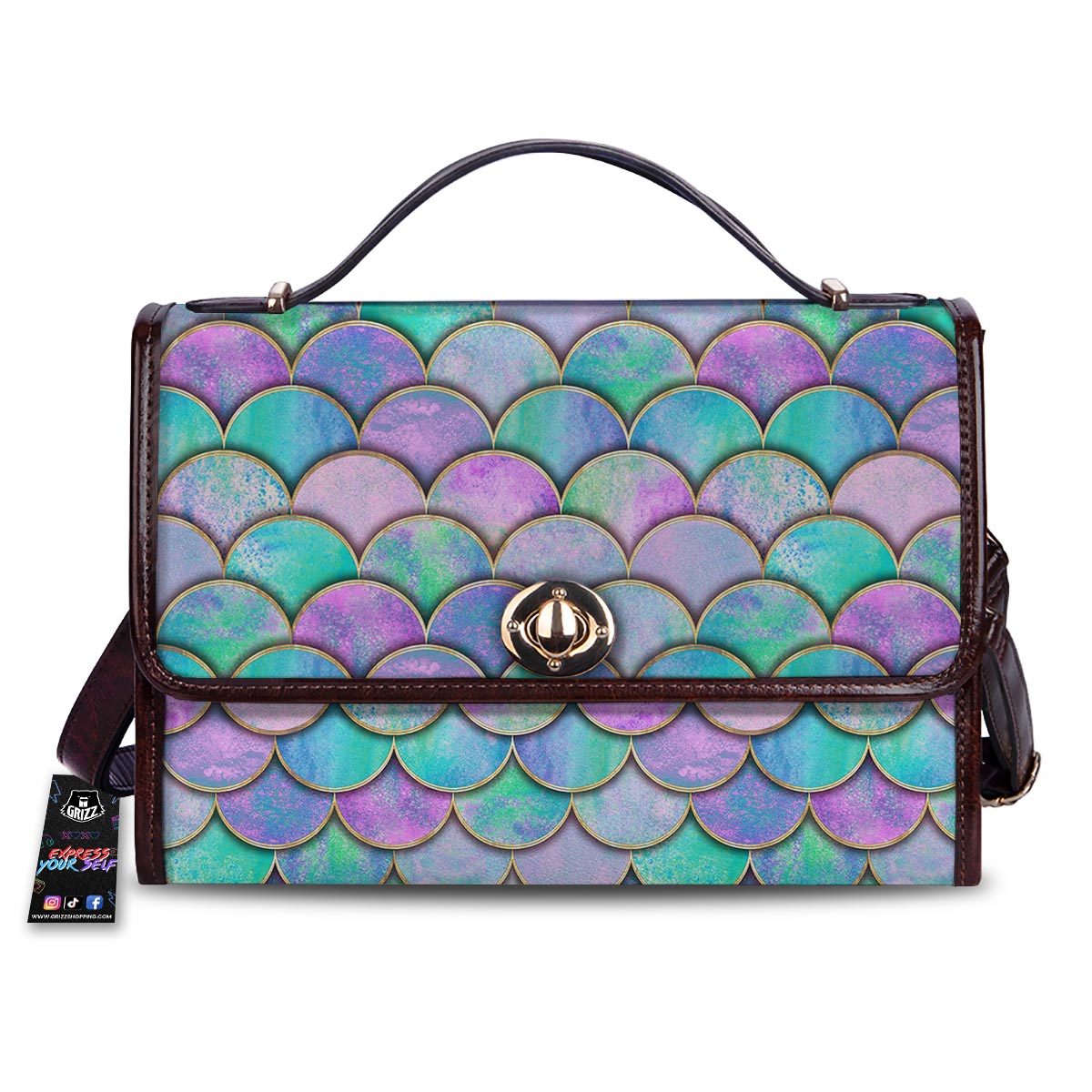 Mermaid Scales Teal Purple Print Pattern Women's Satchel Bag