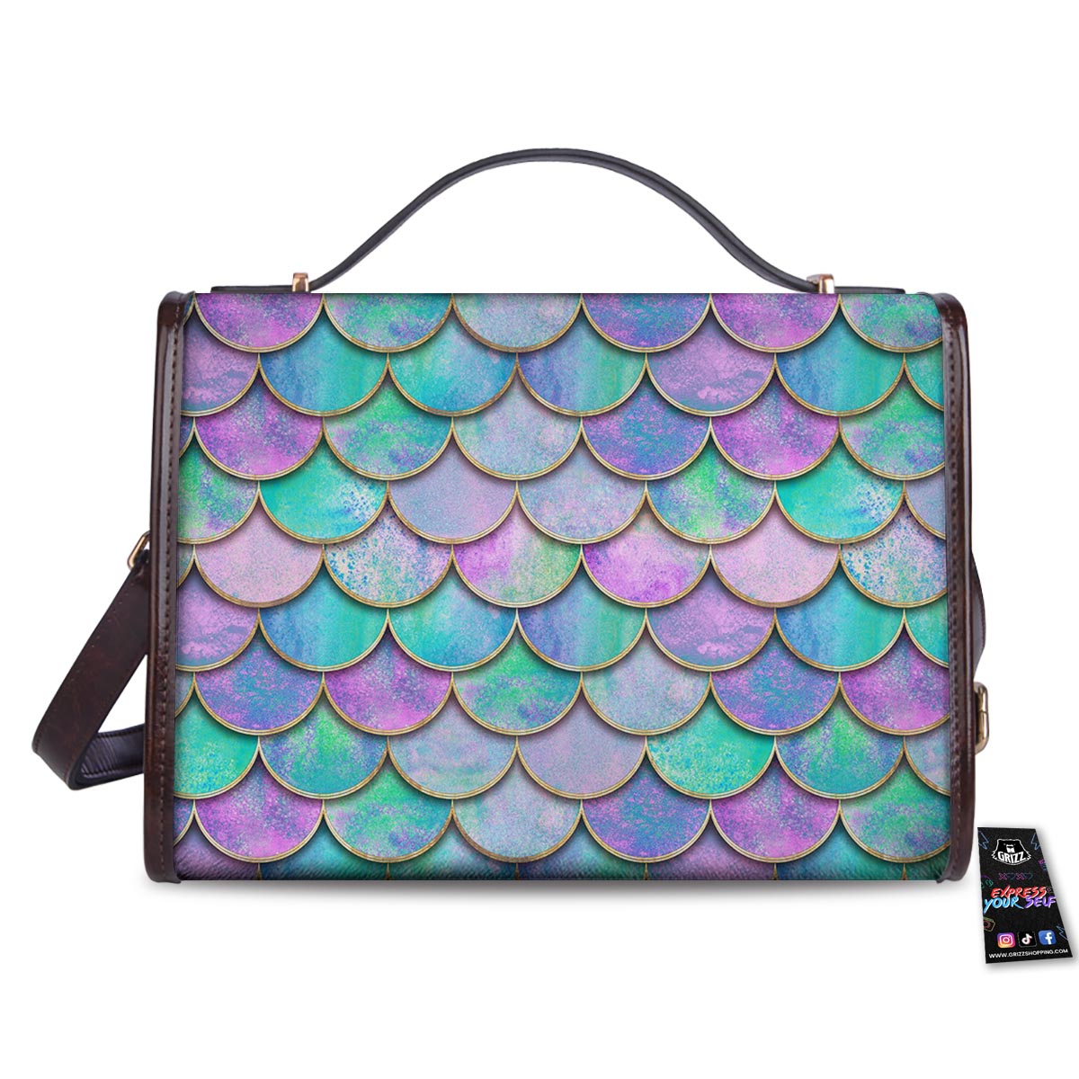 Mermaid Scales Teal Purple Print Pattern Women's Satchel Bag