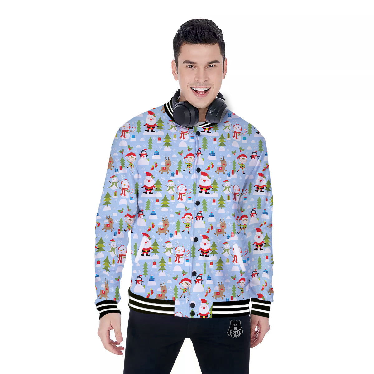 Merry Christmas Cute Print Pattern Baseball Jacket-grizzshop