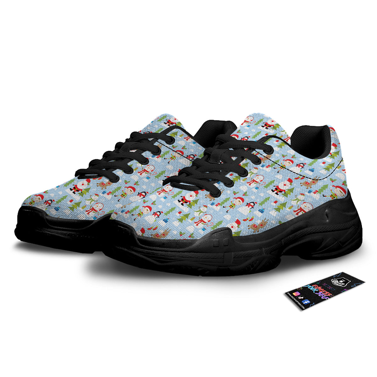 Merry Christmas Cute Print Pattern Black Chunky Shoes-grizzshop