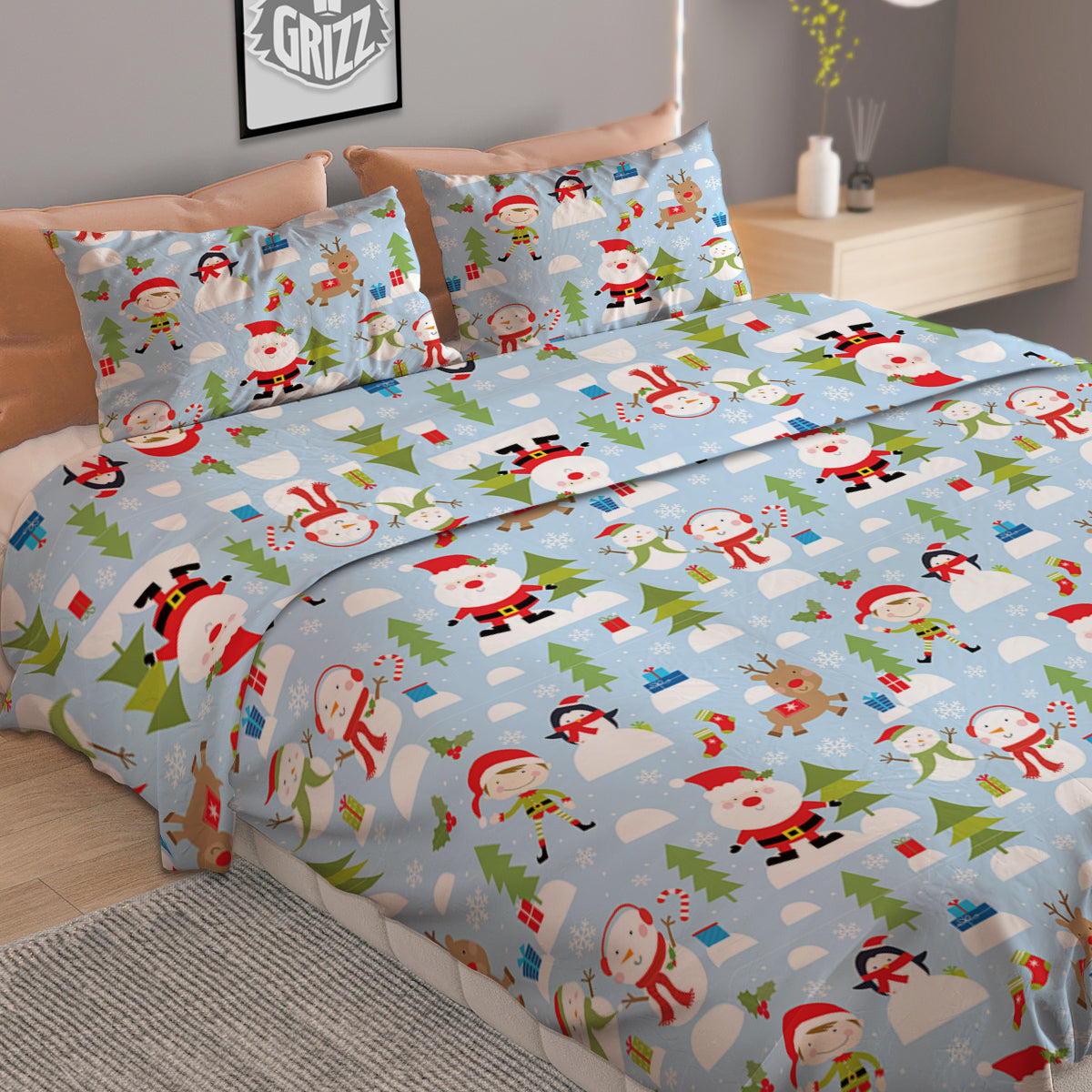 Merry Christmas Cute Print Pattern Duvet Cover Bedding Set