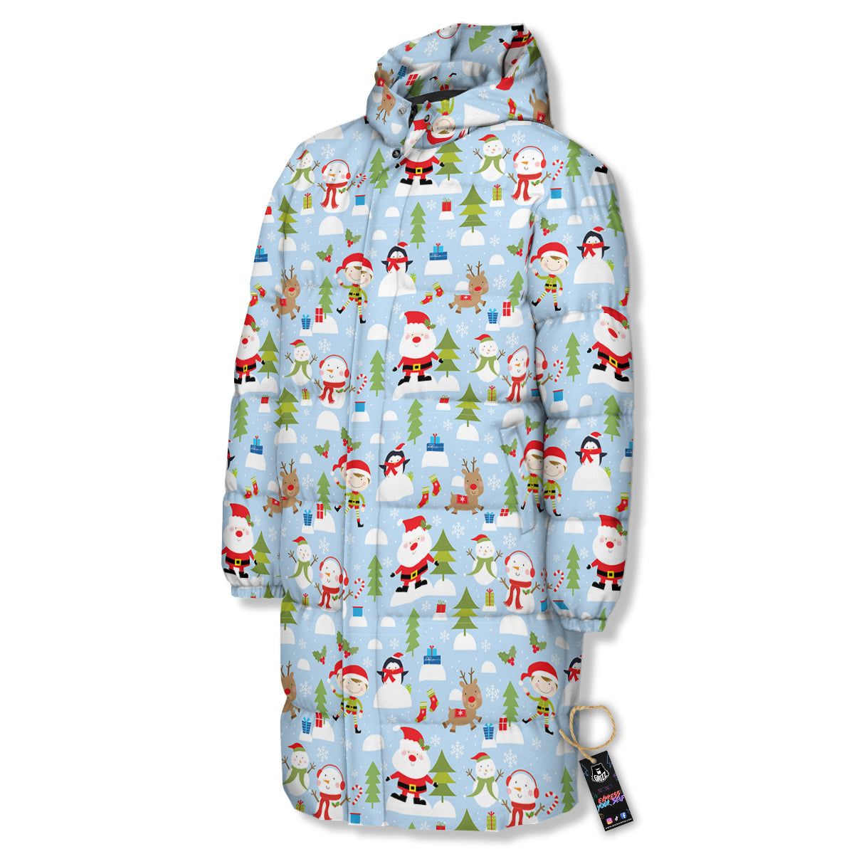 Merry Christmas Cute Print Pattern Long Down Jacket-grizzshop
