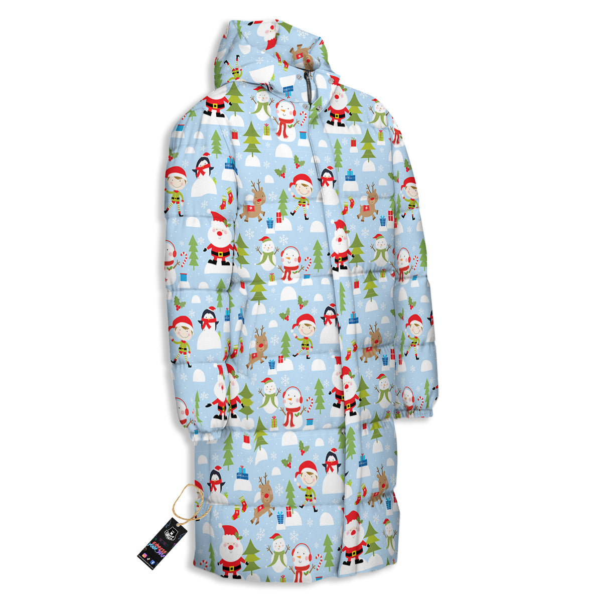 Merry Christmas Cute Print Pattern Long Down Jacket-grizzshop
