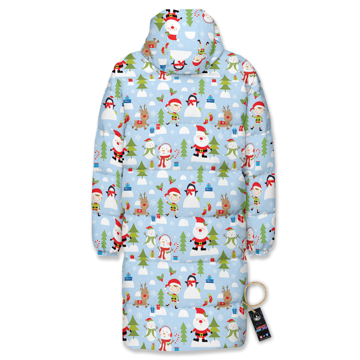 Merry Christmas Cute Print Pattern Long Down Jacket-grizzshop
