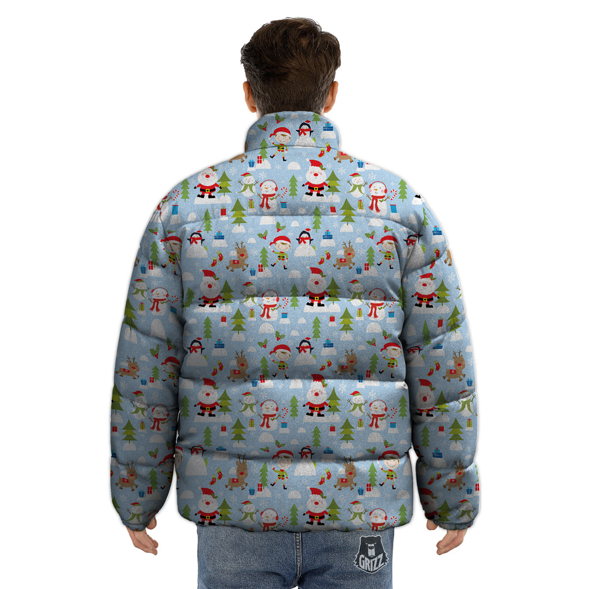 Merry Christmas Cute Print Pattern Puffer Jacket-grizzshop