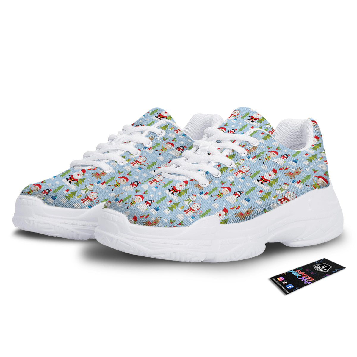Merry Christmas Cute Print Pattern White Chunky Shoes-grizzshop