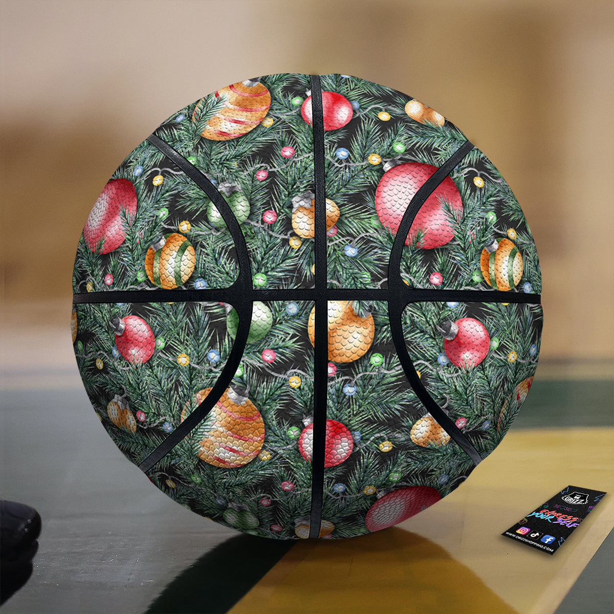 Merry Christmas Watercolor Print Pattern Basketball