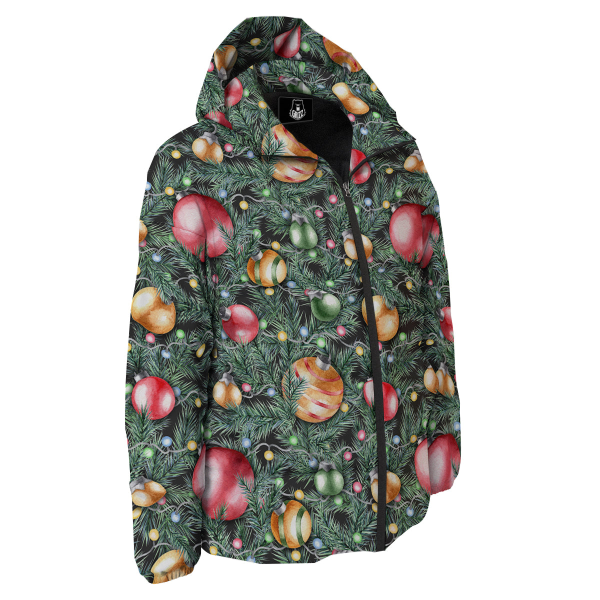 Merry Christmas Watercolor Print Pattern Down Jacket-grizzshop