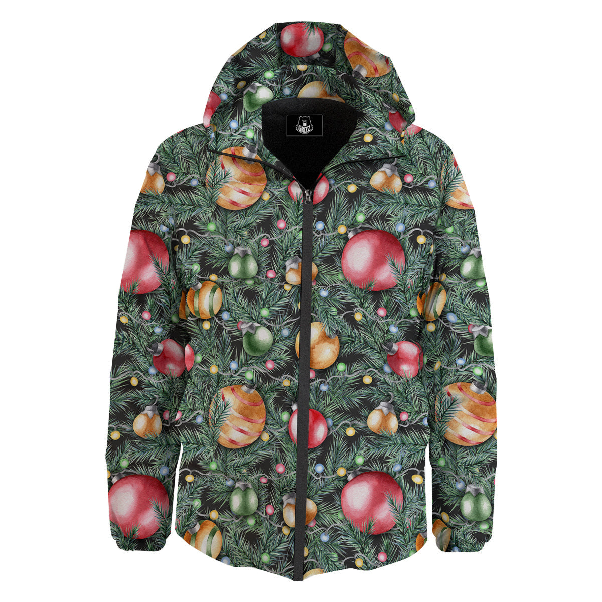 Merry Christmas Watercolor Print Pattern Down Jacket-grizzshop