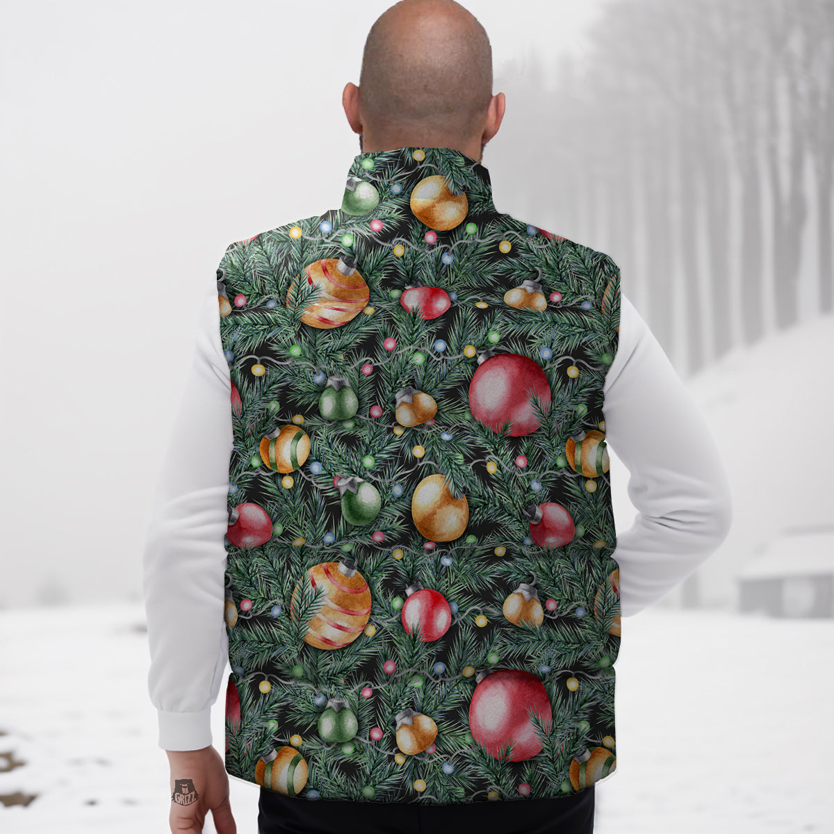 Merry Christmas Watercolor Print Pattern Down Vest