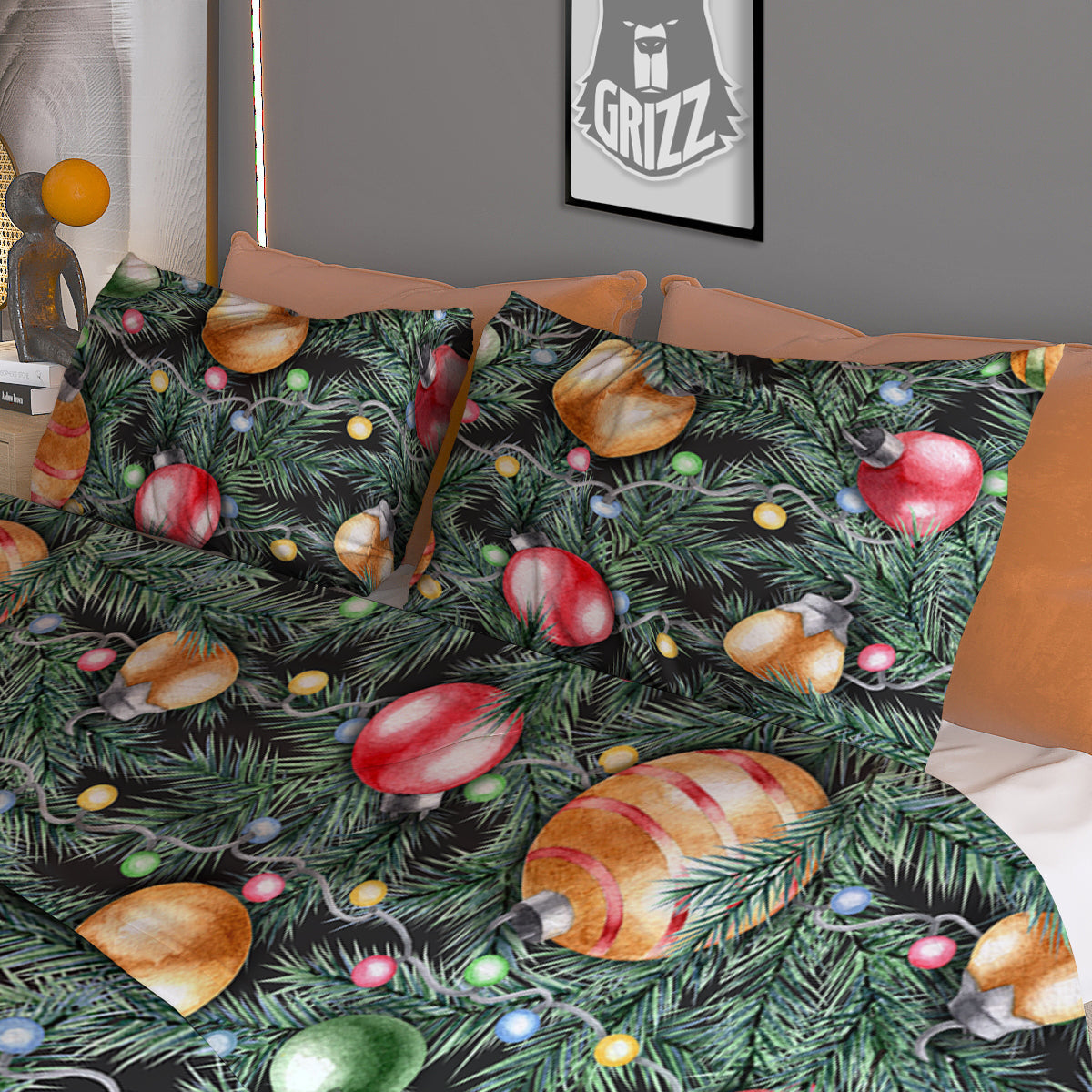 Merry Christmas Watercolor Print Pattern Duvet Cover Bedding Set