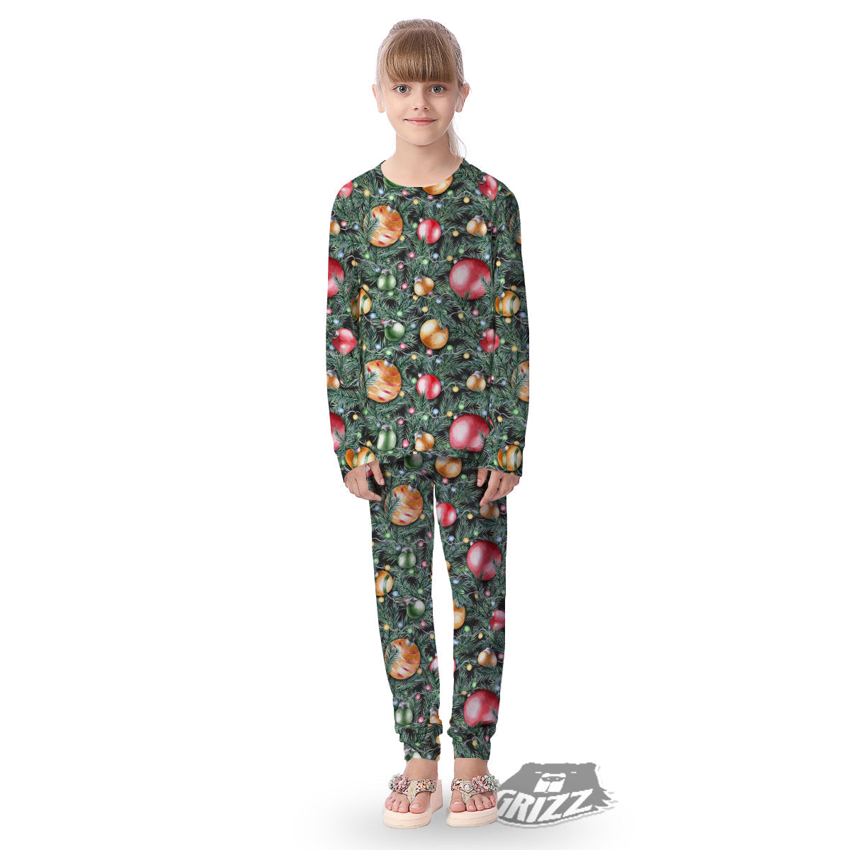 Merry Christmas Watercolor Print Pattern Kid's Pajamas-grizzshop