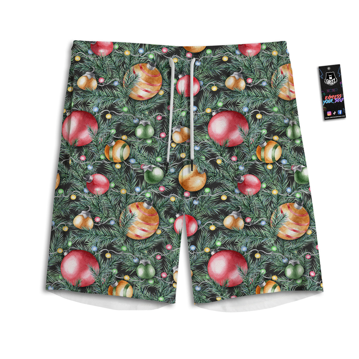 Merry Christmas Watercolor Print Pattern Men's Athletic Shorts
