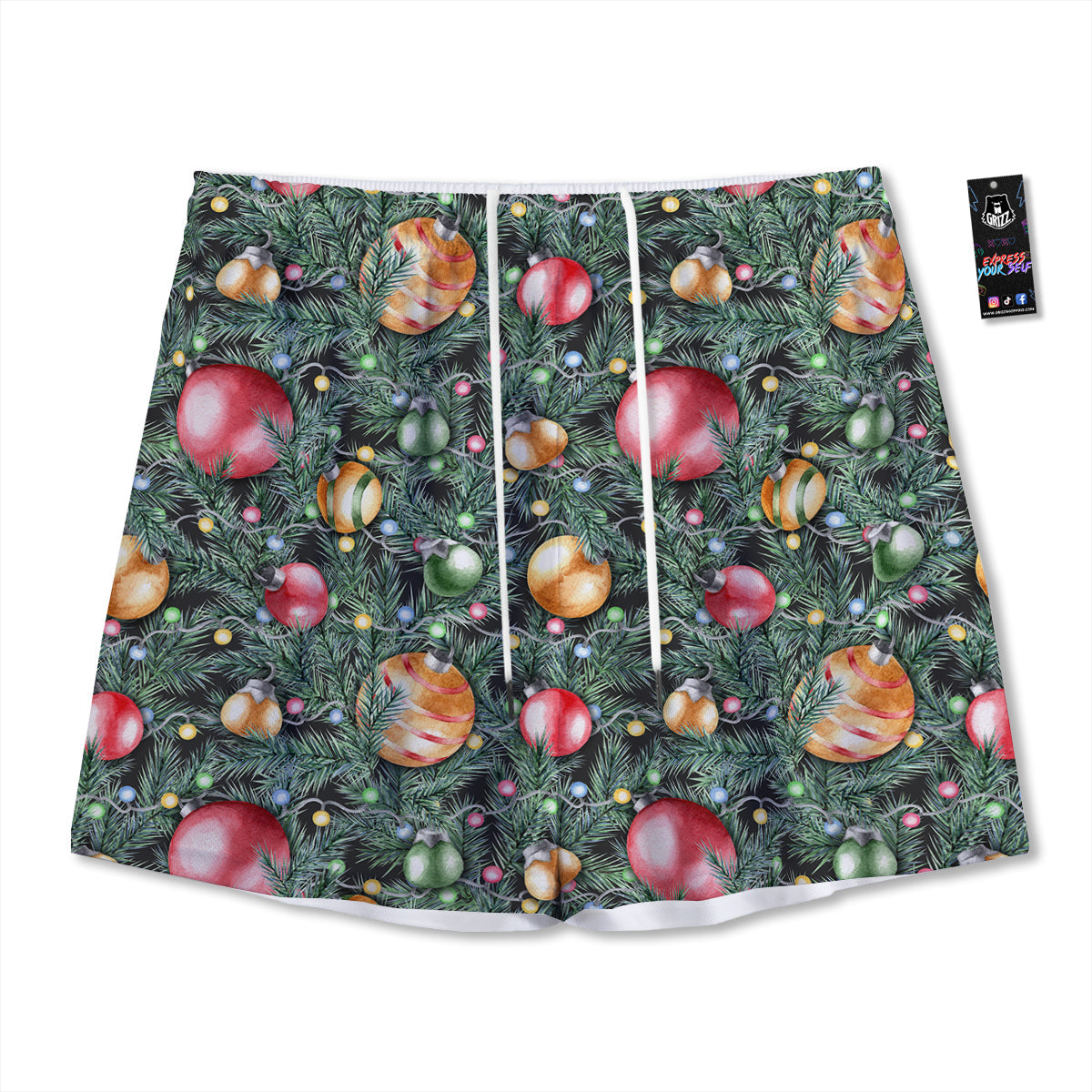 Merry Christmas Watercolor Print Pattern Mesh Shorts