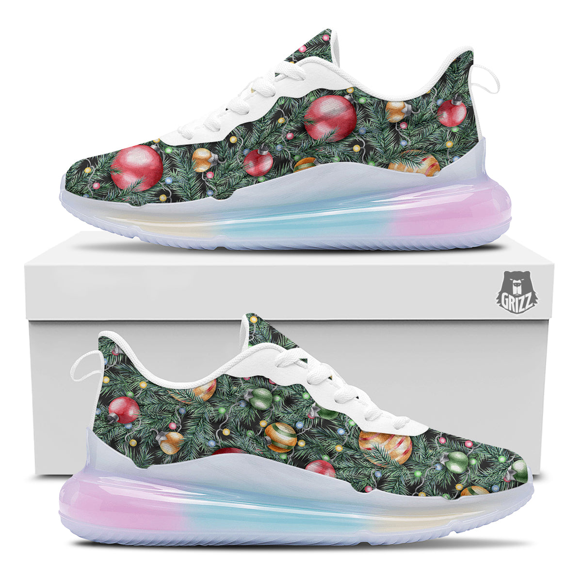 Merry Christmas Watercolor Print Pattern Running Sneakers-grizzshop