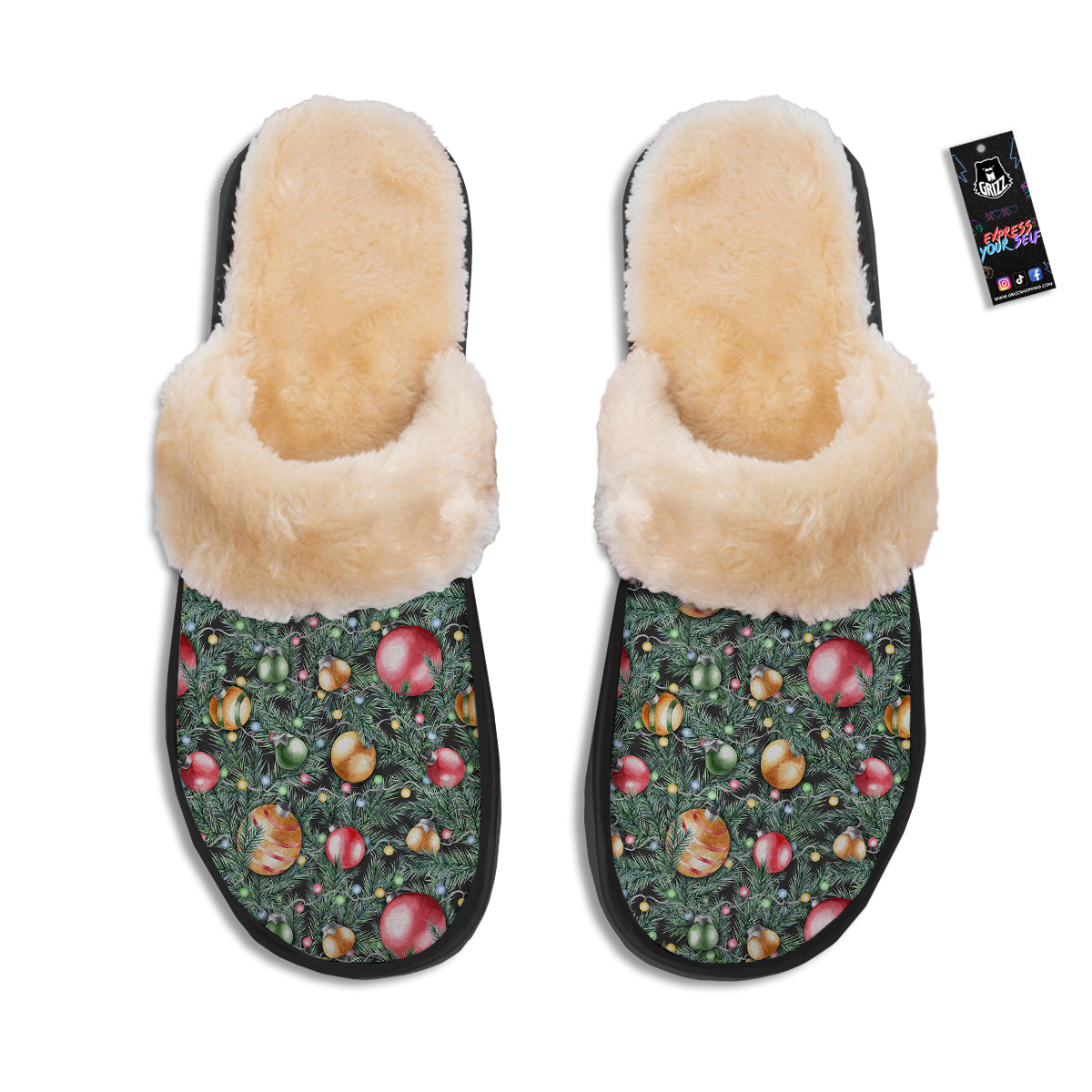 Merry Christmas Watercolor Print Pattern Slippers-grizzshop