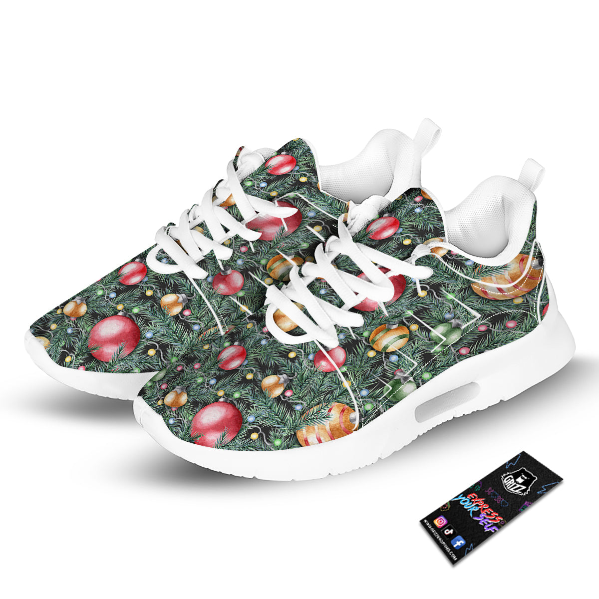 Merry Christmas Watercolor Print Pattern Tennis Shoes-grizzshop
