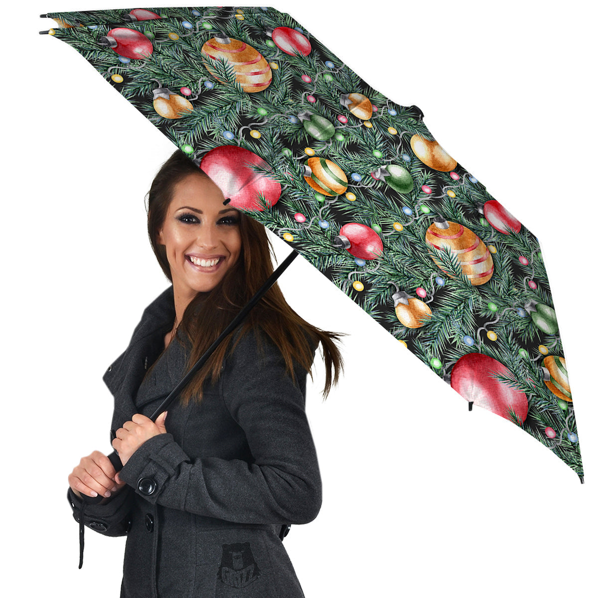 Merry Christmas Watercolor Print Pattern Umbrella-grizzshop