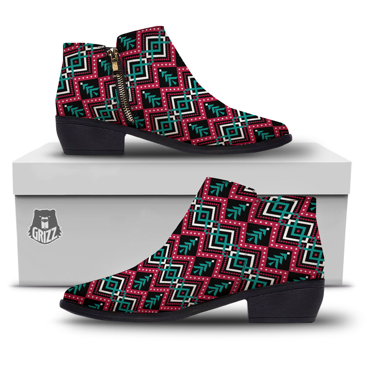 Merry Christmas Zigzag Print Pattern Ankle Boots-grizzshop