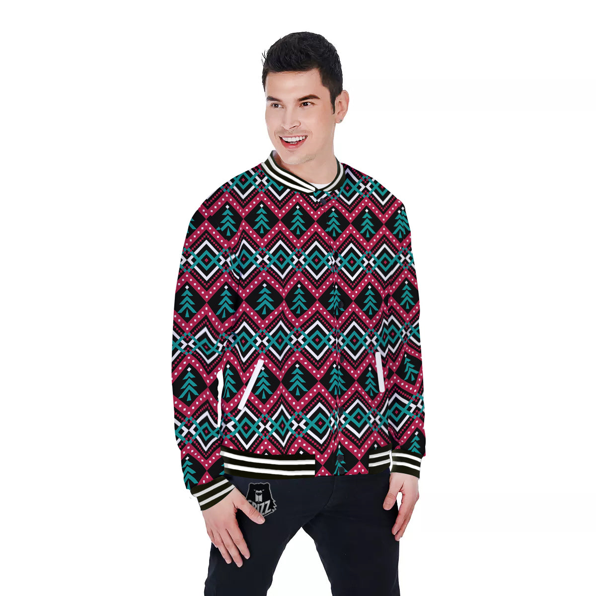 Merry Christmas Zigzag Print Pattern Baseball Jacket-grizzshop