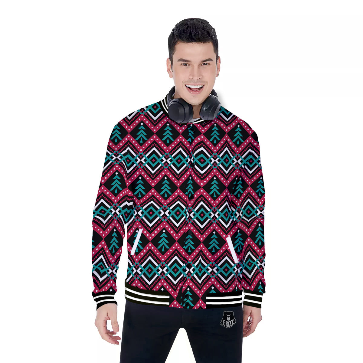 Merry Christmas Zigzag Print Pattern Baseball Jacket-grizzshop