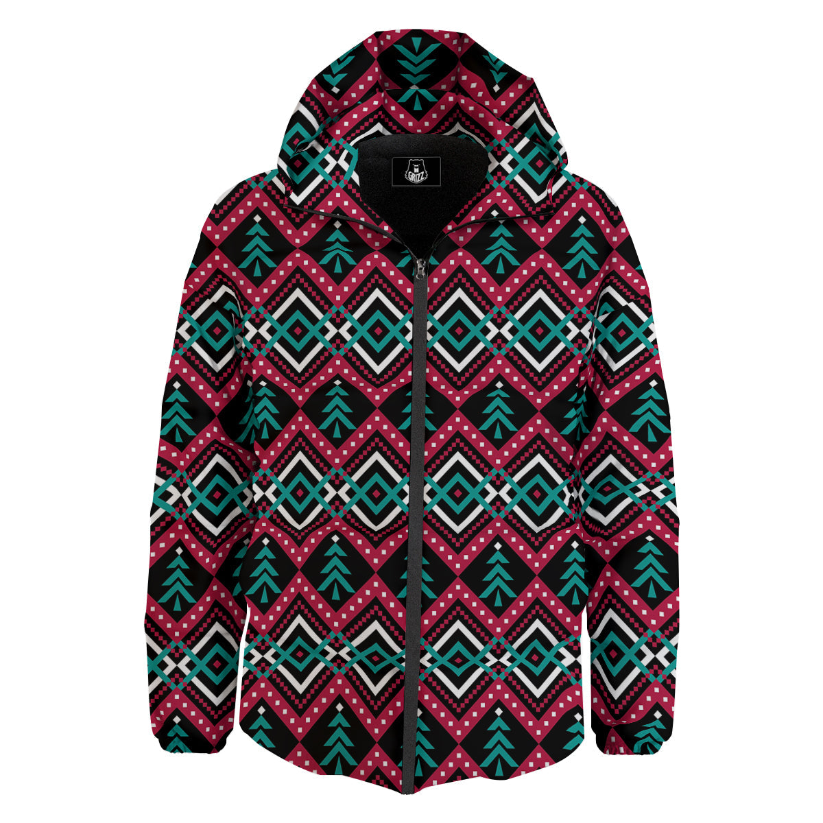 Merry Christmas Zigzag Print Pattern Down Jacket-grizzshop
